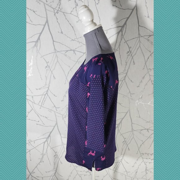 Ella Moss Purple Polkadot Deer Printed Blouse - Picture 4 of 5
